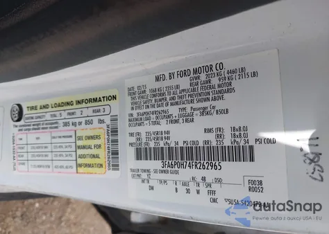 2015 Ford Fusion Se из США, поврежденный, VIN 3FA6P0H74FR262965